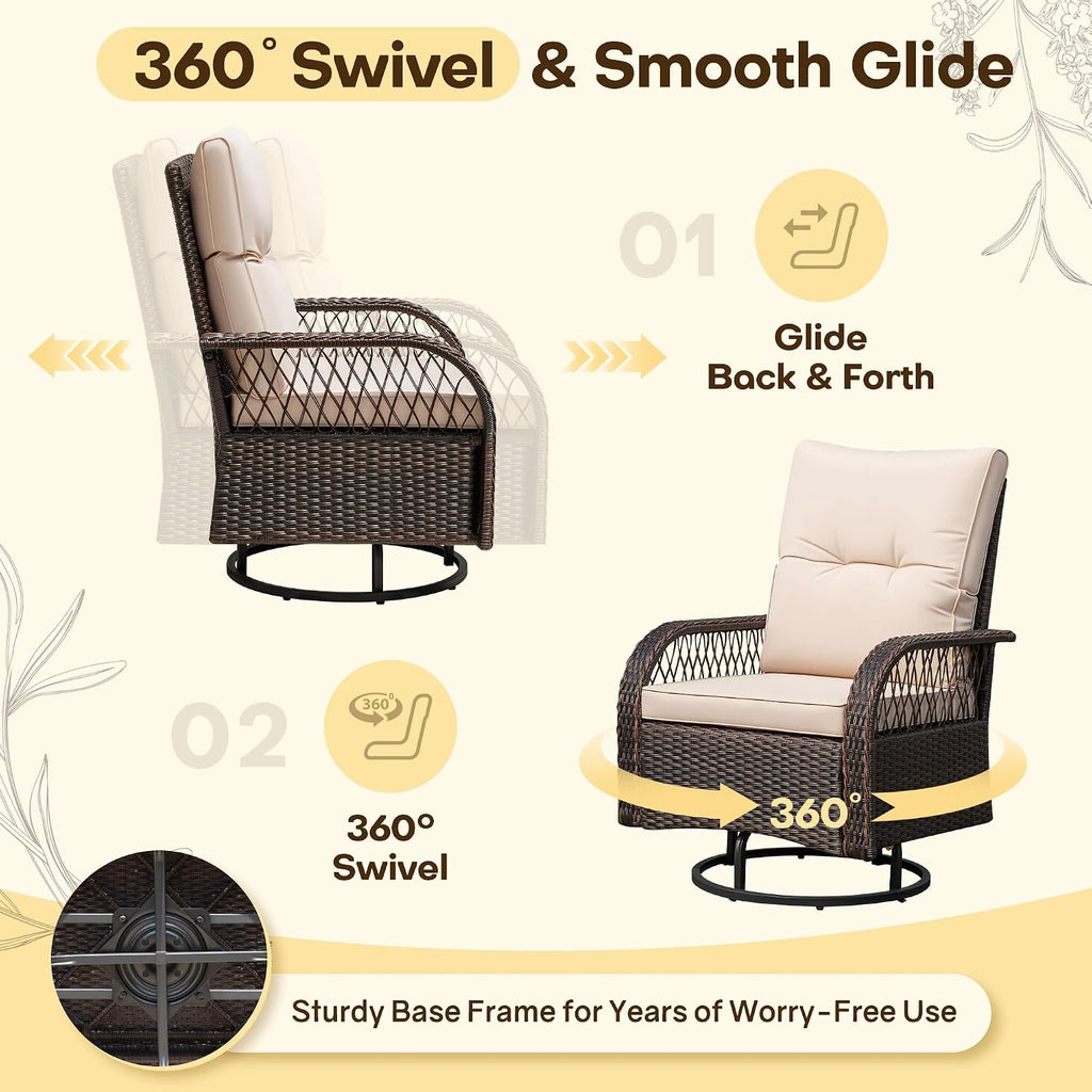 Patio Furniture Set Outdoor 3 Pieces Wicker Swivel Rocking Chairs | Rocking Chairs Set of 2 with Coffee Table, Patio