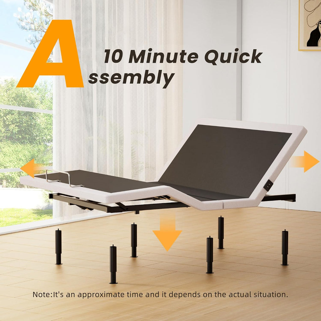 Adjustable Bed Frame King Size with Wireless Remote, Head Foot Incline, USB, Underbed Light - Heavy Duty Platform