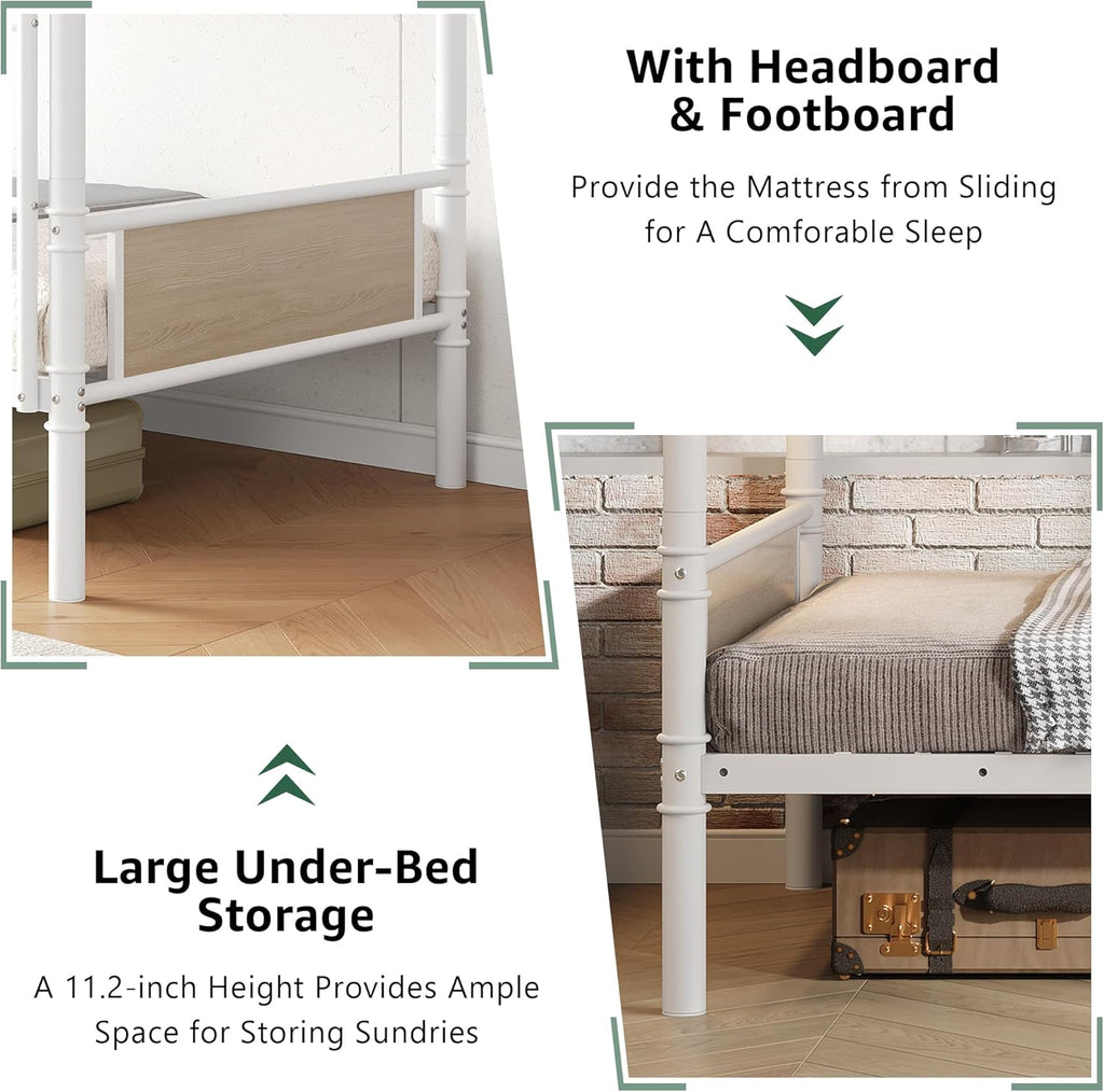 Metal Bunk Bed Twin Over Twin, Industrial Bunkbeds Heavy Duty Bed with Safety Guard Rails and Space-Saving Design