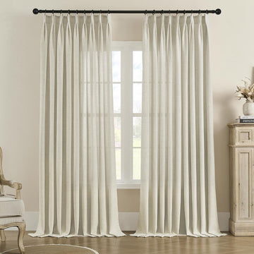 Natural Linen Curtains Light Filtering Pinch Pleated, 52" W x 63" L