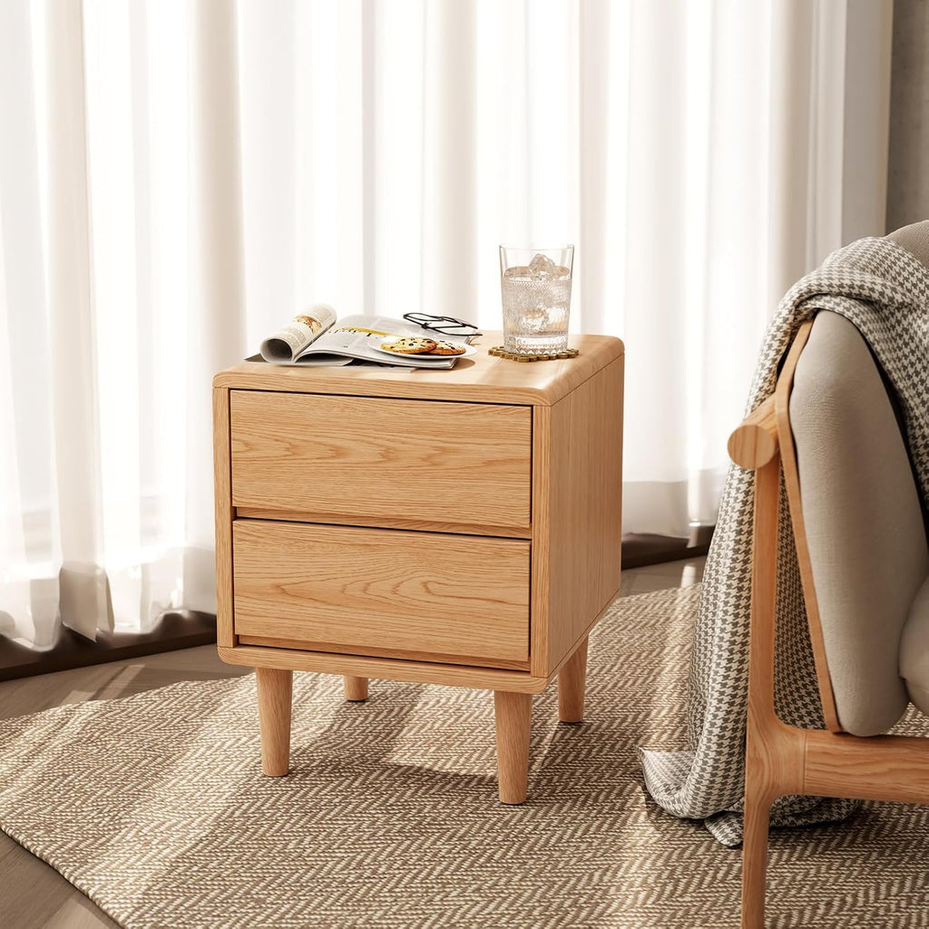 Solid Wood Nightstand Natural Night Stand with Drawers Mid Century Modern Nightstand with Storage,Wood Night