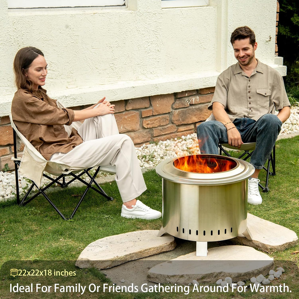 Smokeless Fire Pit,22 Inch Stainless Steel Firepit