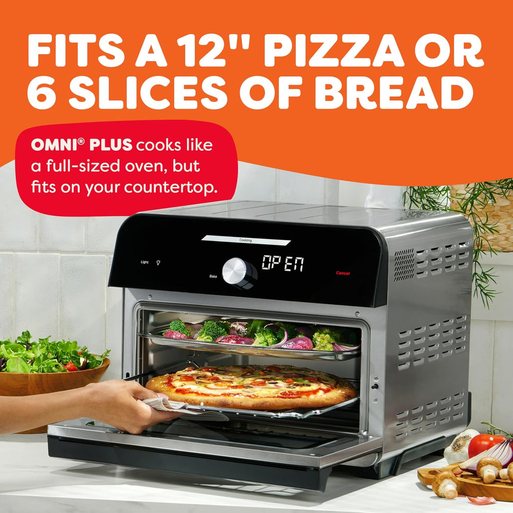 Omni Plus 19QT/18L Toaster Oven Air Fryer, 10-in-1 Functions, Fits 12" Pizza, Crisp, Broil, Bake, Roast, Toast, Warm