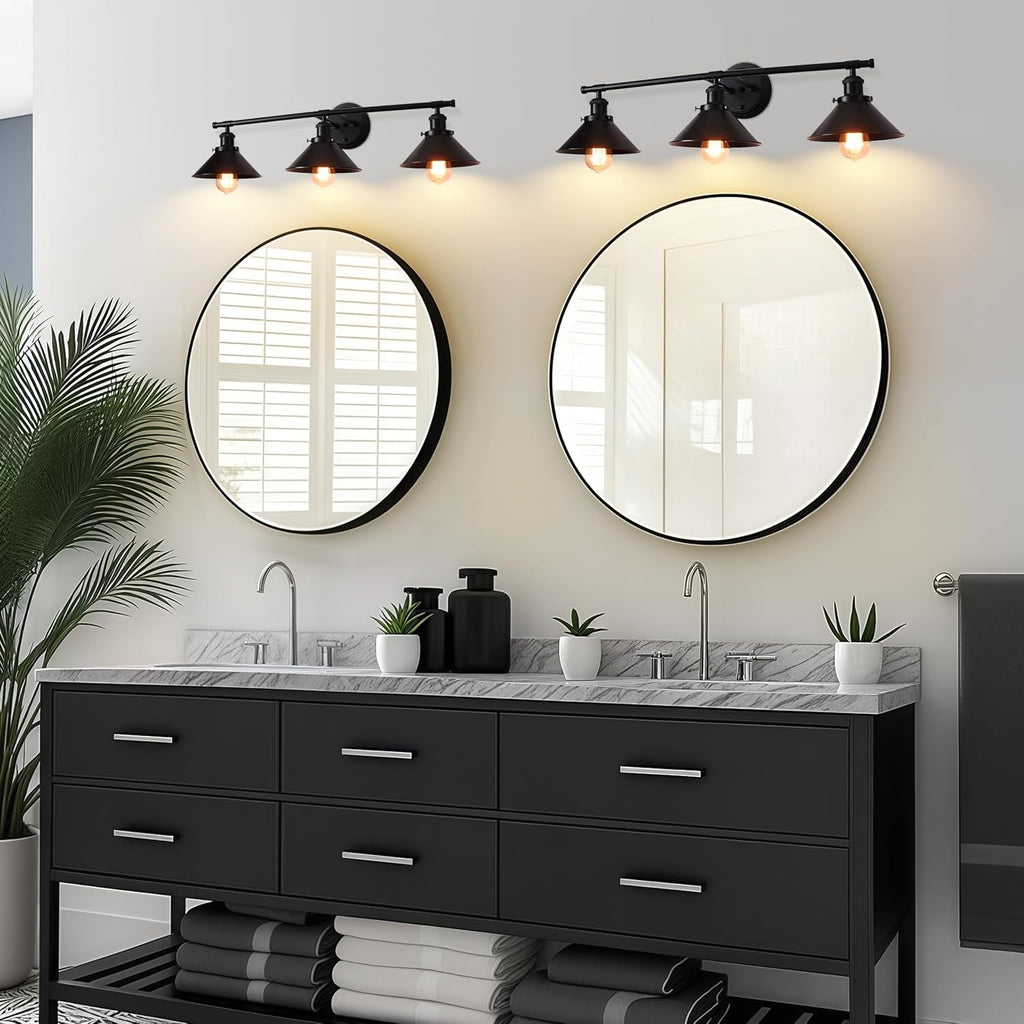 Upgrade Black Farmhouse Bathroom Light Fixtures, Vanity Lights | 32" Larger Size, Solid Metal Shade, Matte Black