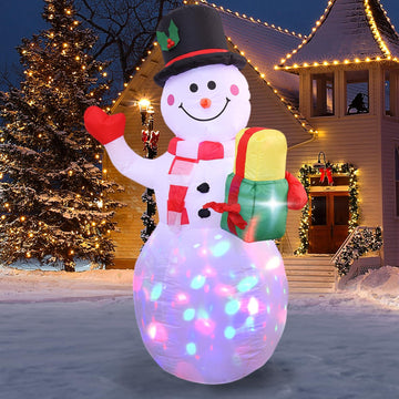 5FT H Lovely Christmas Inflatable Snowman, Blow Ups Snowman with Upgrade Rotating Build-in Colorful LED Lights for