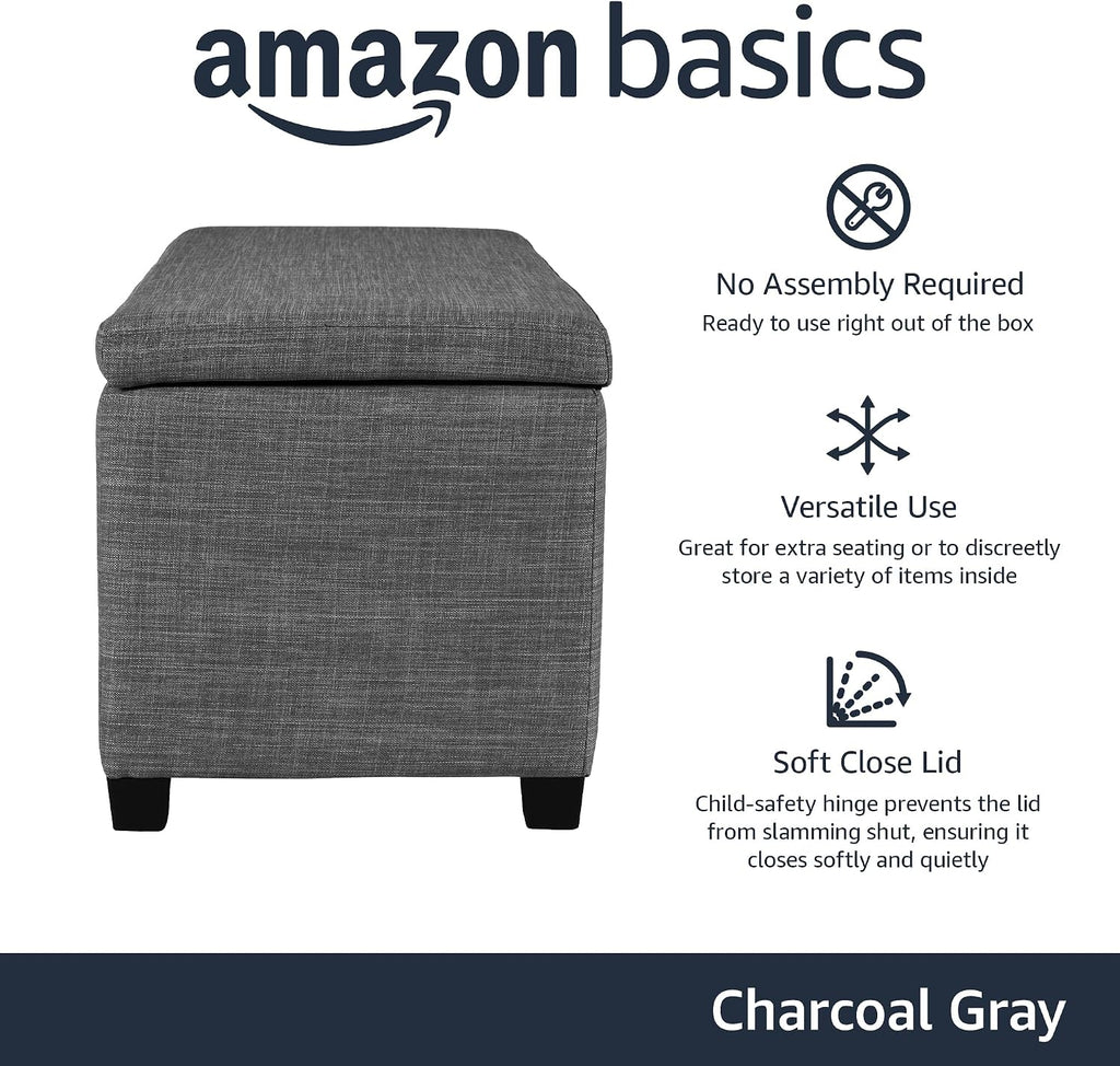 Upholstered Storage Ottoman Bench with Soft Close Lid, Child-Safety Hinge, 35.5"W x 16.5"D x 17"H, Charcoal Gray