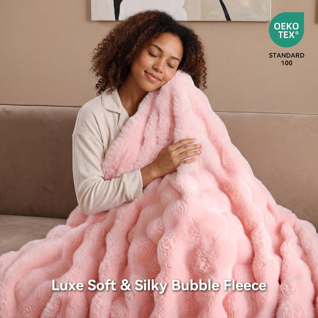 Faux Fur Throw Blanket, Fluffy Plush Fuzzy Throw, Thick Lightweight Warm Blanket, Luxury Aesthetic Gift for Women