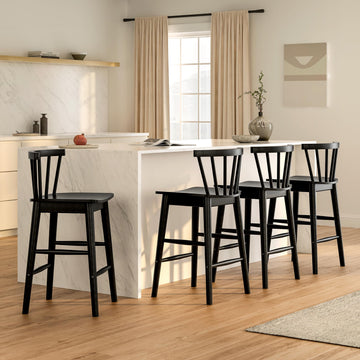 Wood Bar Stools Set of 4, Farmhouse 24" Barstool Counter Stools with Curved Back Counter Chairs Islands Dining Room