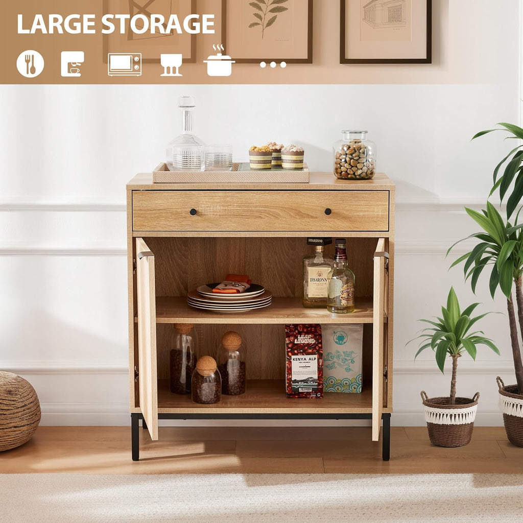31 inch Sideboard Buffet Cabinet with Drawer, Modern Fluted Credenza with 2 Doors & Adjustable Shelf