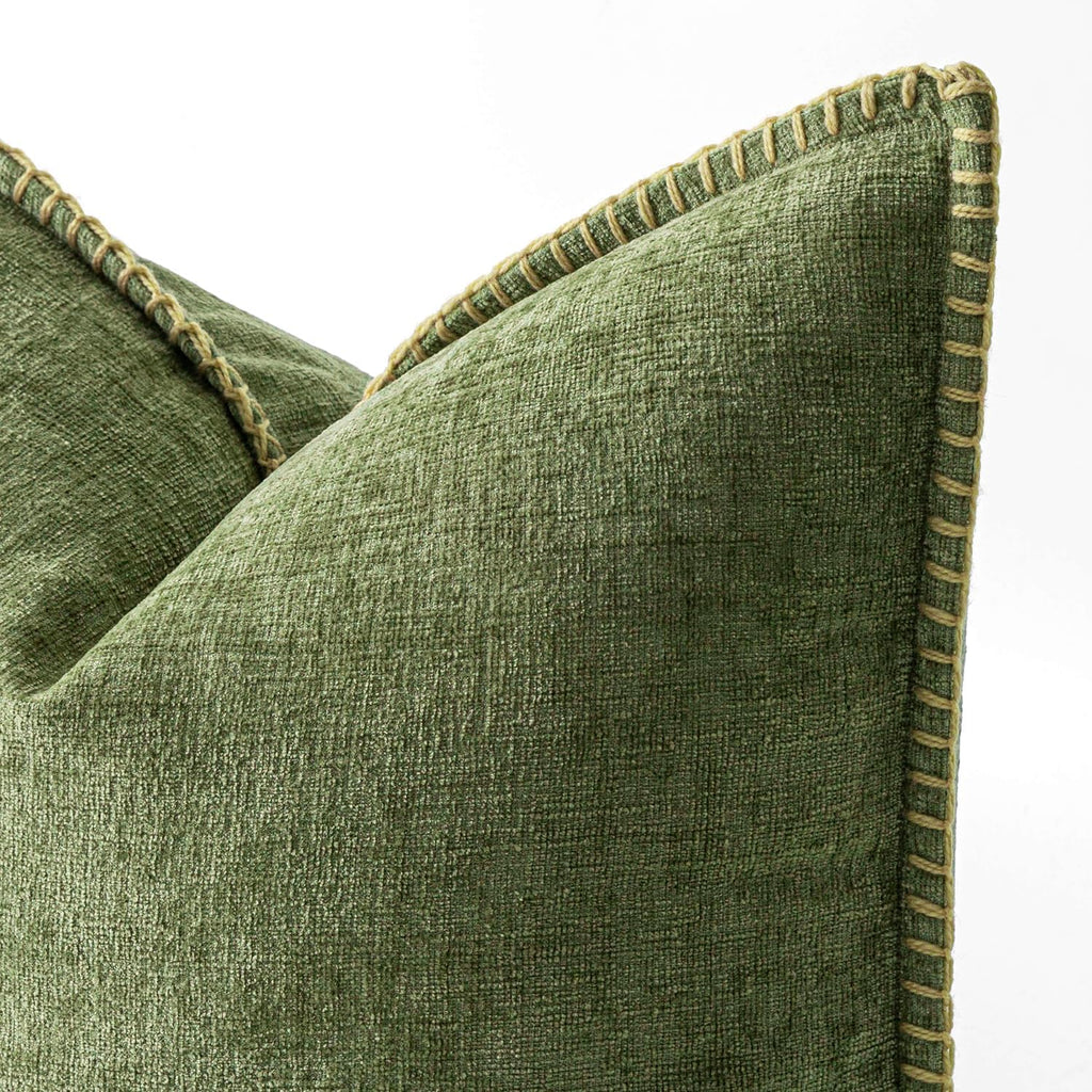 Pack of 2 Couch Throw Pillow Covers 18x18 Inch Sage Green Farmhouse Decorative Pillow Covers with Stitched Edge Soft