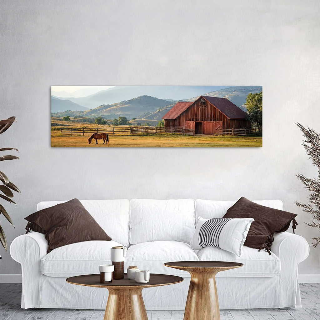 Country Farm Wall Art Rustic Red Barn Horse Picture Wall Decor Farmhouse Animal Canvas Prints Kitchen Retro Forest