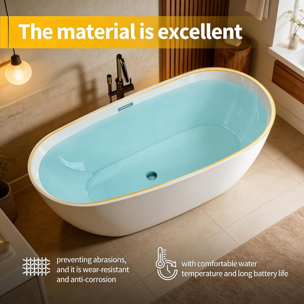 67" Deep Soaking Bathtub, Non-Slip Acrylic Tub with Chrome Drain, cUPC Certified, Ergonomic Modern Bath for Bathrooms
