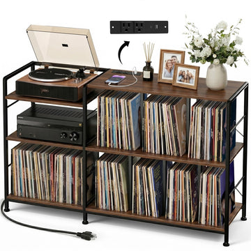 50 Inch Large Record Player Stand with vinyl Storage, Walnut