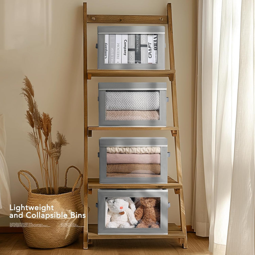 Storage Bins with Lids - Fabric Closet Storage Bins with Window, Collapsible Baskets for Shelves 4 Pack, Home
