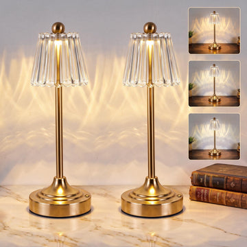 Small Vintage Cordless Table Lamp (Clear, 2 Pack)
