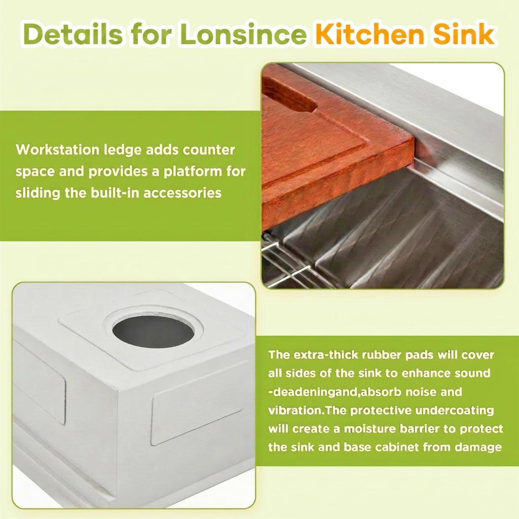 23" X 18" Undermount Kitchen Sink Offset Drain with Workstation