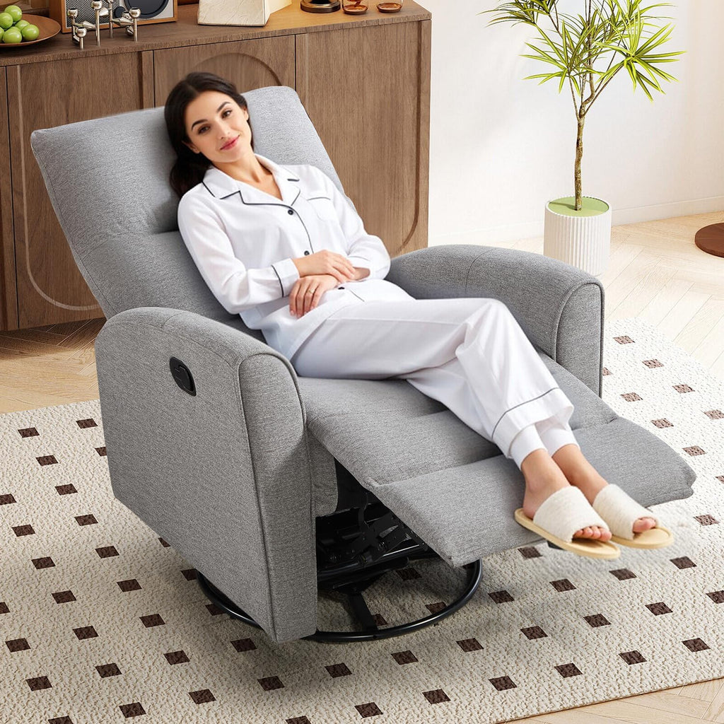 Recliner Rocker Swivel Chair, Manual Chenille Glider Rocking Chair, Swivel Glider Recliners with Soft Backrest, 360°
