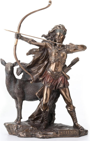 12 1/4 Inch Artemis Goddess of Hunt and Wilderness Cold Cast Resin Greek Statue Bronze Finish Sculpture