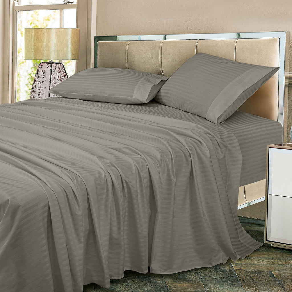 300 Thread Count 100% Long Staple Combed Cotton Striped Sheet Set - 4 Piece Full Bed Sheets - 1 Fitted, 1 Flat, 2