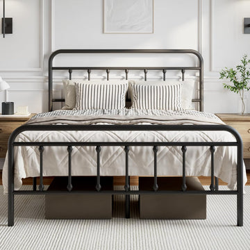 Metal Full Bed Frame - Modern Minimalist Victorian Style with Headboard/Footboard