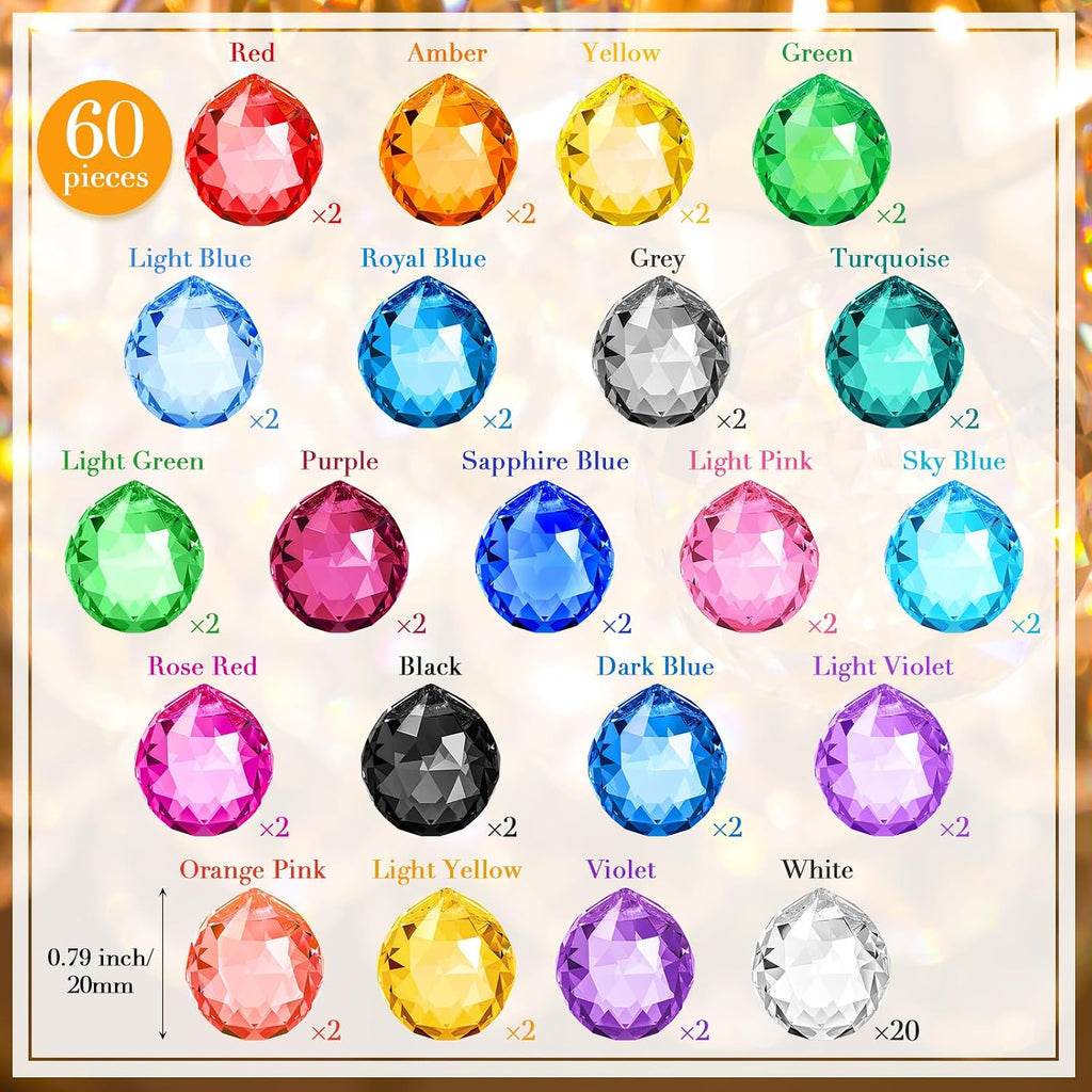 60 Pack Suncatcher Crystals Ball 20 mm Crystal Prism Clear Window Rainbow Hanging Suncatchers for Wedding, Feng Shui