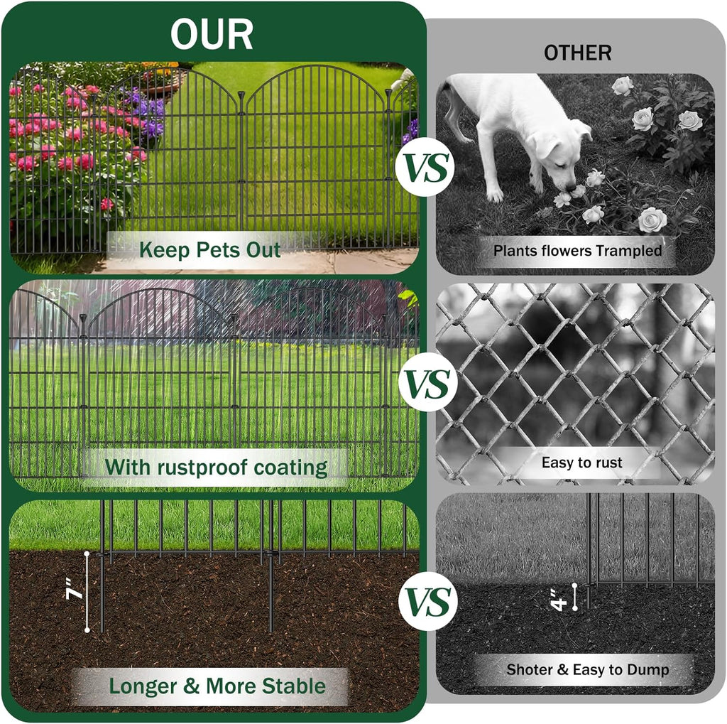 12 Pack No Dig Decorative Garden Fence Panels with Gate, 40in(H) x 29ft(L), Dog Fence Outdoor for Yard, Rustproof