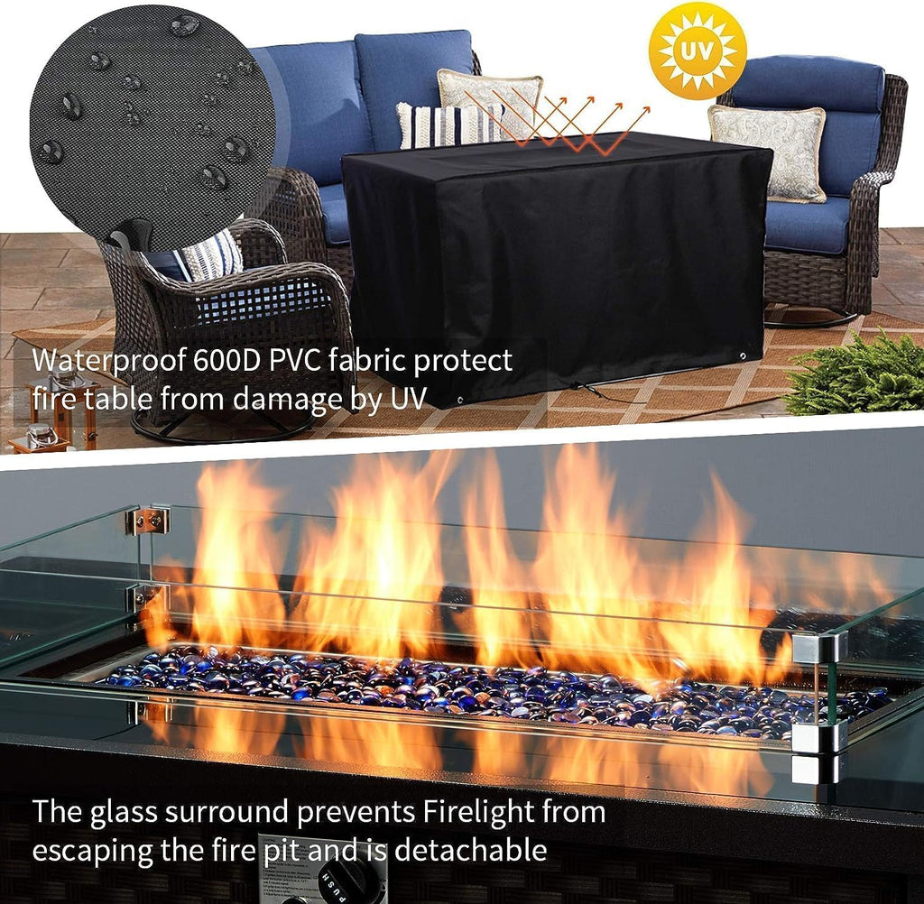 44in Outdoor Propane Gas Fire Pit Table, 50,000 BTU Auto-Ignition Gas Firepit with Glass Wind Guard