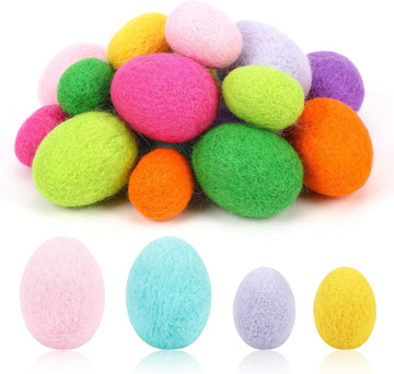 Felted Easter Eggs Colorful Decorative Eggs Hanging Ornaments - Set of 18