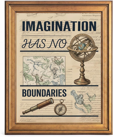 Framed Canvas Wall Art Vintage Celestial Armillary Sphere Cream Parchment Canvas Print Poster Gold Frame Wall Decor