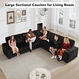 Black Sectional Couches for Living Room, Oversized Corduroy Couch, Sectional Corner Sofa with Cup Holders & USB