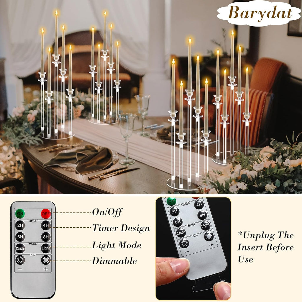 4 Set Acrylic Candelabra Centerpiece Clear Candle Holders with 20 LED Candles 5 Arm Holder for Tables with Remote