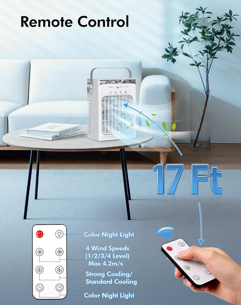 Portable Air Conditioners, Air Cooler Evaporative Personal Mini AC with Remoter, 4 Wind Speed, 2-4-6H Timer, 2 Modes
