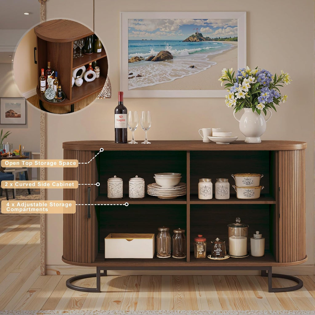 Sideboard Buffet Cabinet with Storage, 54.3" Storage Cabinet with Sliding Door & Adjustable Shelf