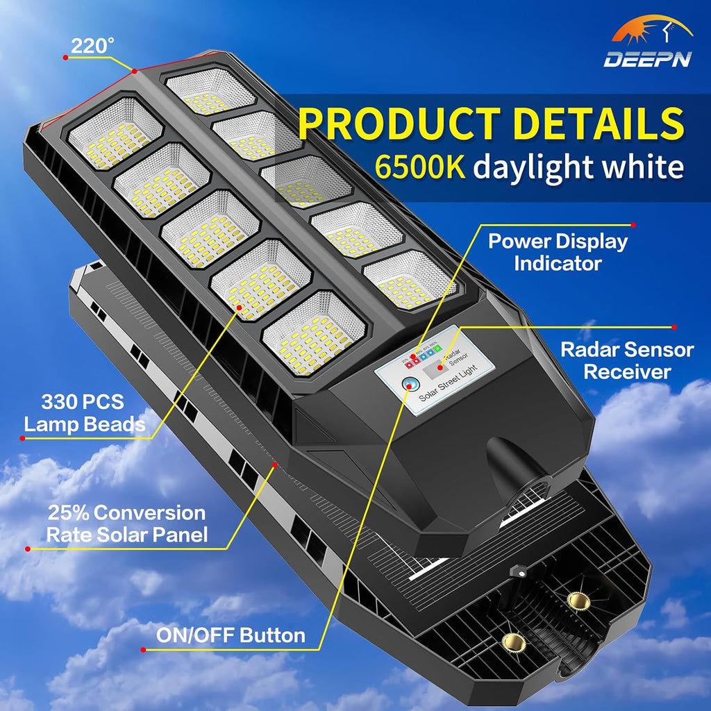Solar Lights Outdoor, IP66 Waterproof Street Lights Outdoor, TW001 | 6500K Dusk to Dawn Solar Security Flood Lights