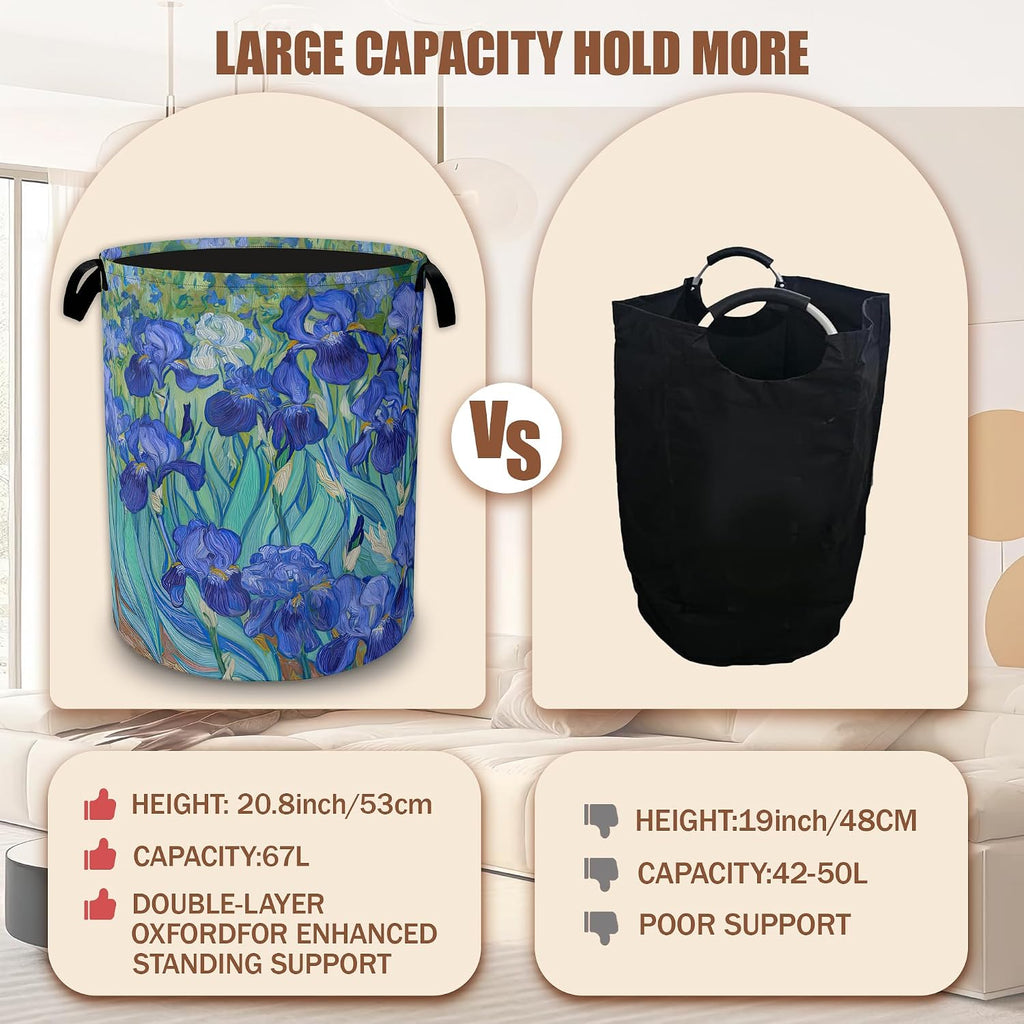 Vintage Irises Laundry Basket,Laundry Hamper Waterproof Oxford Cloth Tote Bag,Clothes Storage Bucket Decorative Toy