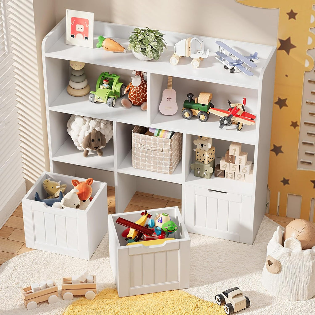 Kids Toy Storage Organizer with 3 Drawers and 6 Shelves, White