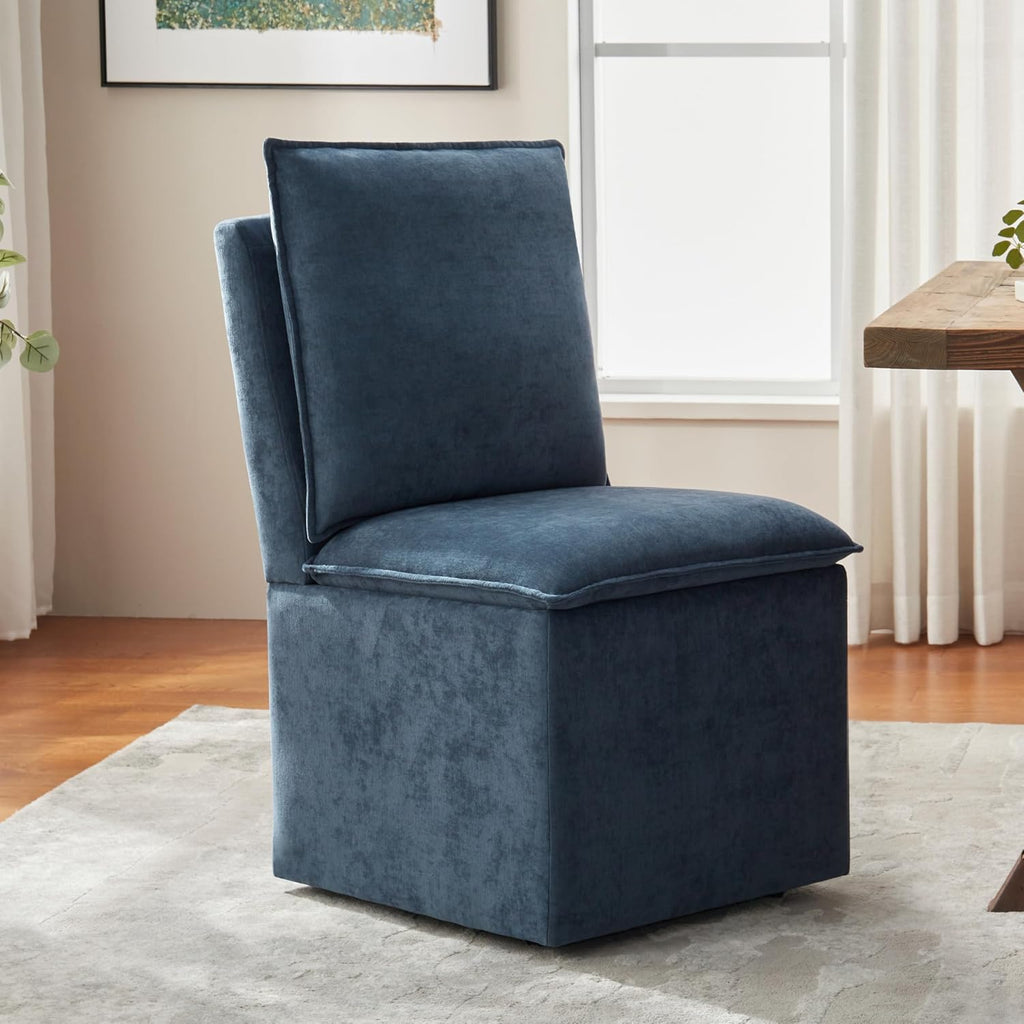 Upholstered Dining Chairs Set of 2, Modern Rolling Chairs with Storage and Wheels