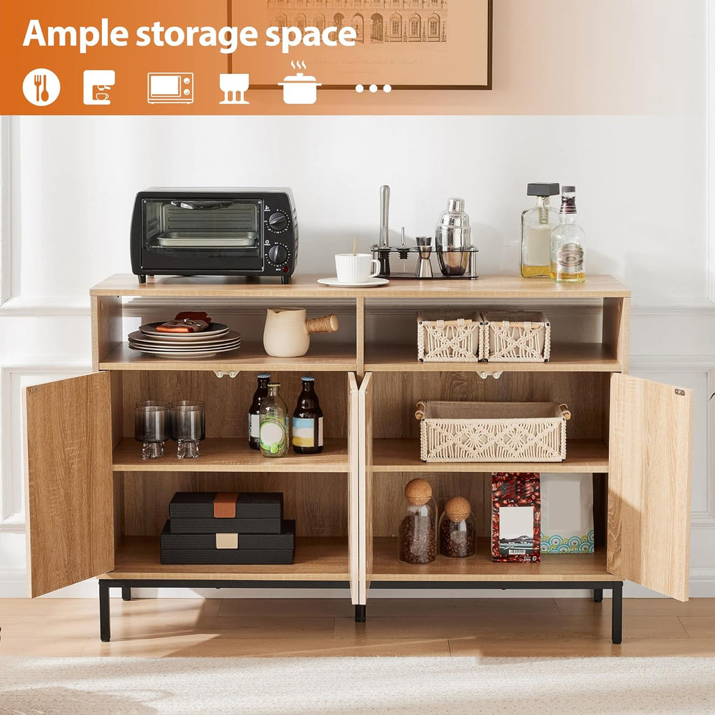 Farmhouse Buffet Sideboard Cabinet with Storage, Fluted Coffee Bar with Doors and Adjustable Shelves