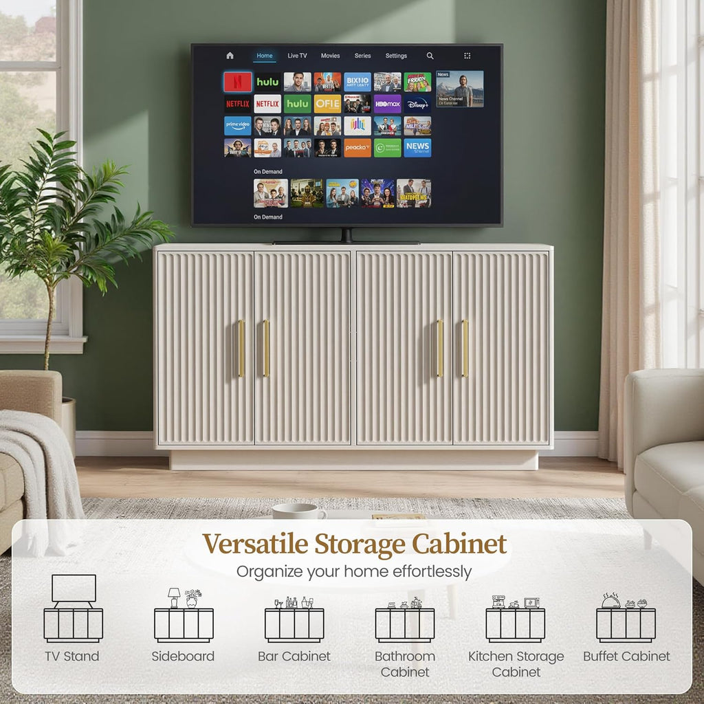 55" Modern Fluted Sideboard Buffet Cabinet, Space-Saving Storage Credenza for Home Coffee Bar