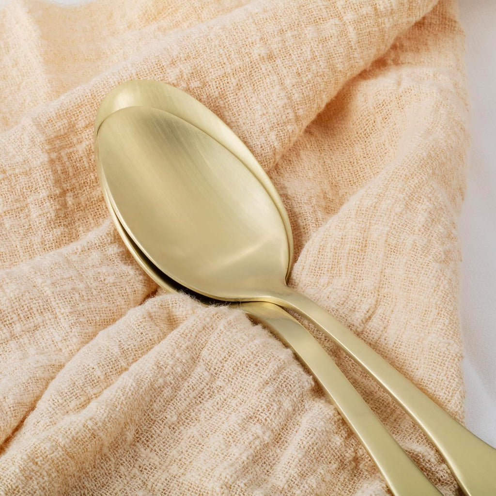 Champagne Gold Satin 40-Piece Silverware Set, Service for 8, Stainless Steel Flatware Set, Matte Polished Cutlery Set