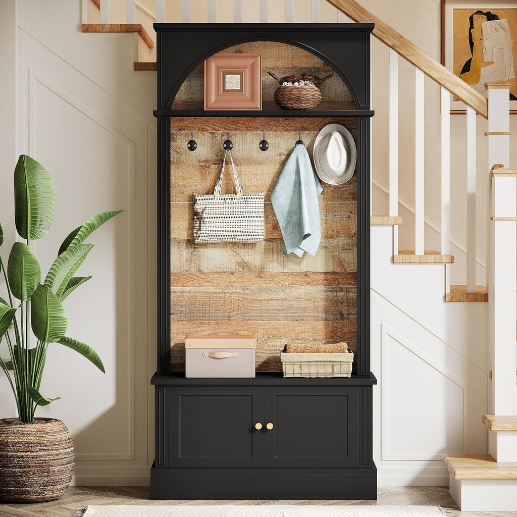 70.86" Hall Tree with Storage Bench, 4-in-1 Design Entryway Bench with Coat Rack, Farmhouse Hall Tree with 5 Hooks