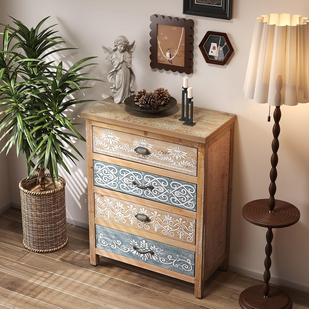 Small Solid Wood Storage Cabinet with Drawers,Vintage Accent Cabinet | Storage Drawers,Accent Credenza,Solid Wood