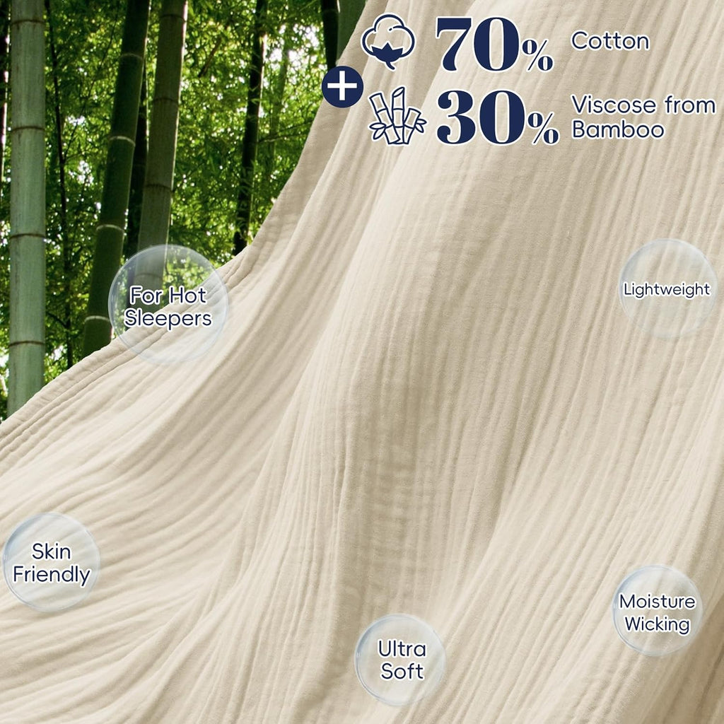 Cotton Muslin Duvet Cover, 3-Layer Soft Lightweight & Breathable Textured Gauze, Skin-Friendly Minimalist