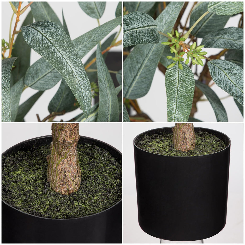 Artificial Eucalyptus Tree Realistic Potted Dutch Faux Eucalyptus Tree in Black Pot 2ft Porch Floor Fake Tree Decor