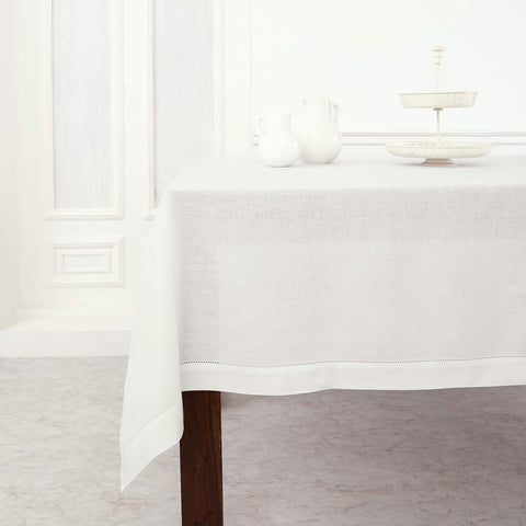 Linen Tablecloth 60 x 108 Inch - Classic Hemstitch 100% Pure Linen White Table Cloth for Rectangle T