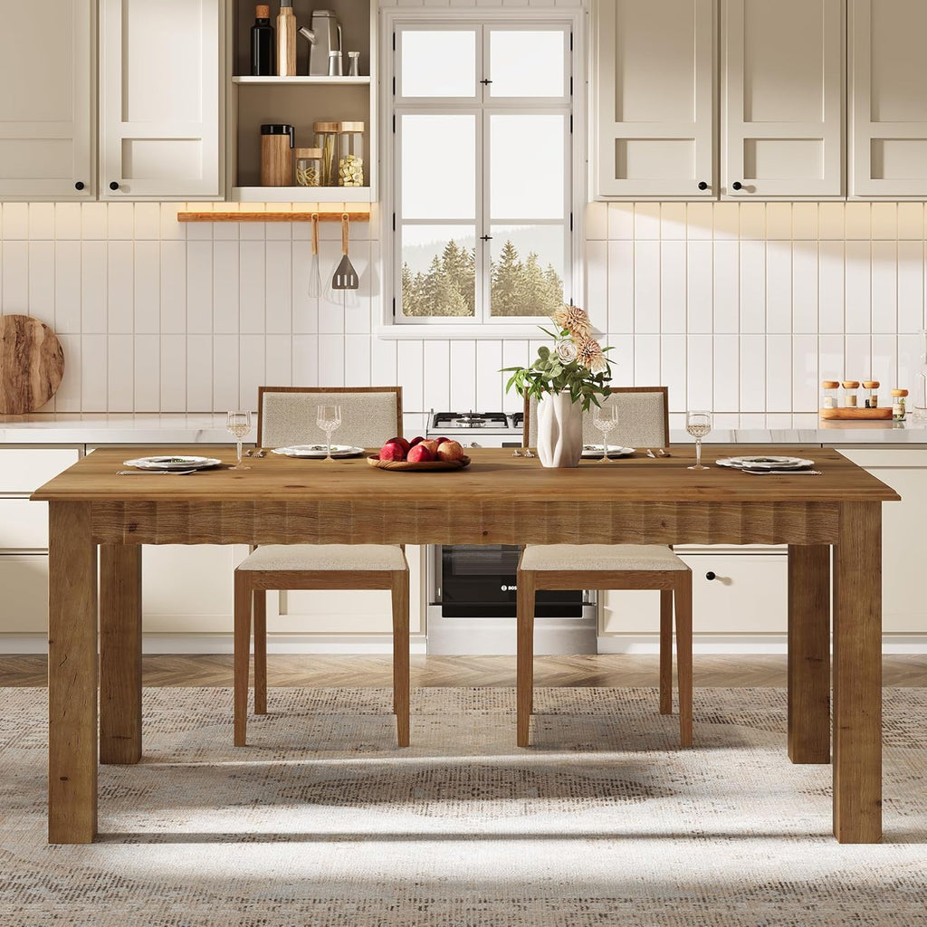 63-Inch Solid Wood Dining Table for 6, Farmhouse Kitchen Table with Heavy Duty Legs, Rectangular Wood Dinner Table