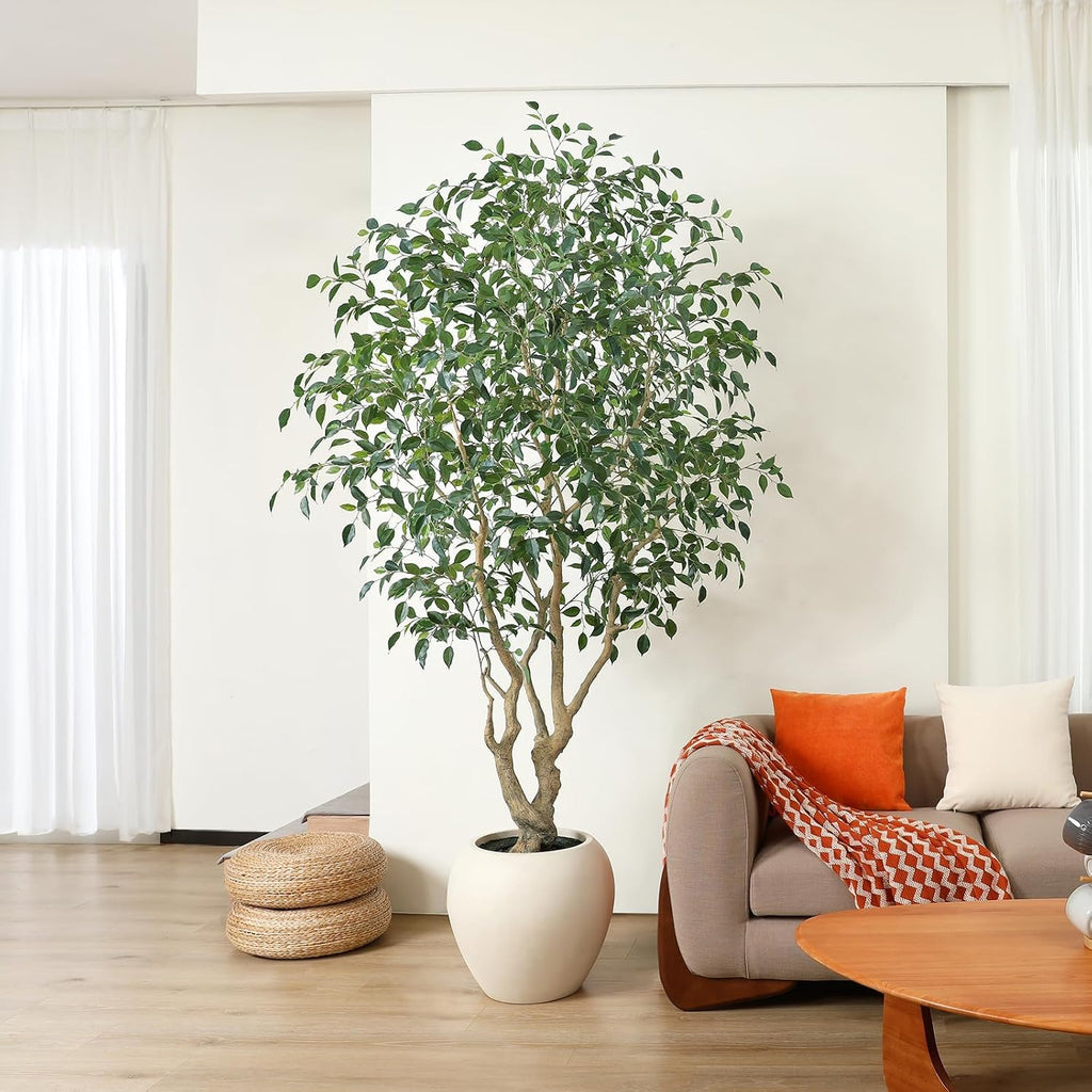 8 Feet Ficus Tree Artificial Indoor with Round Artisan Planter