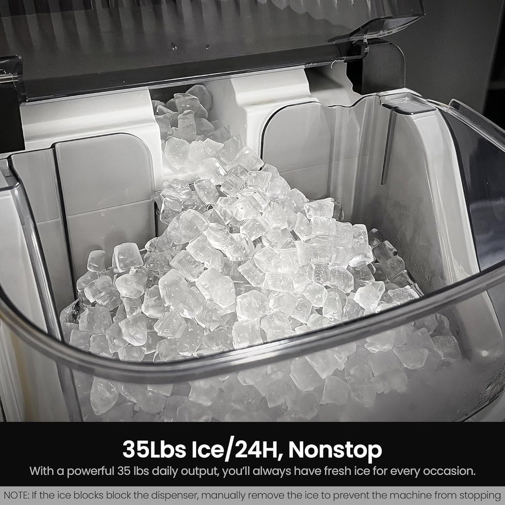 Nugget Ice Makers Countertop,Portable Ice Machine with Crushed Ice, 35lbs/Day,Self-Cleaning,One-Click Operation