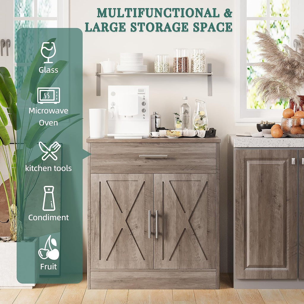 Farmhouse Storage Cabinets with Doors and Shelves,Kitchen Barn Door Storage Cabinet with Drawers,Coffee Bar Cabinet