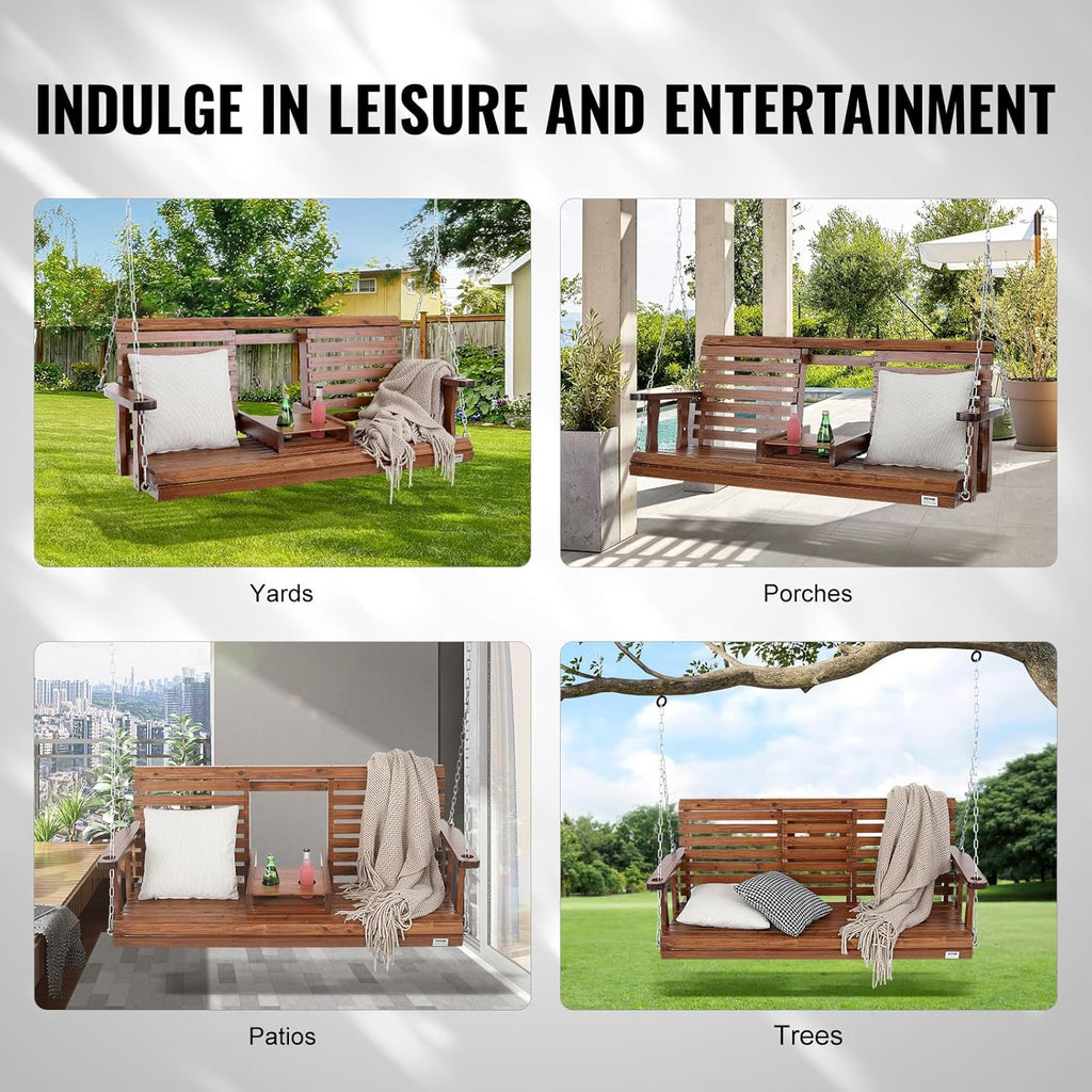 Wooden Porch Swing 5 ft, Patio Bench Swing for Courtyard & Garden, Upgraded 880 lbs Strong Load Capacity, Heavy Duty